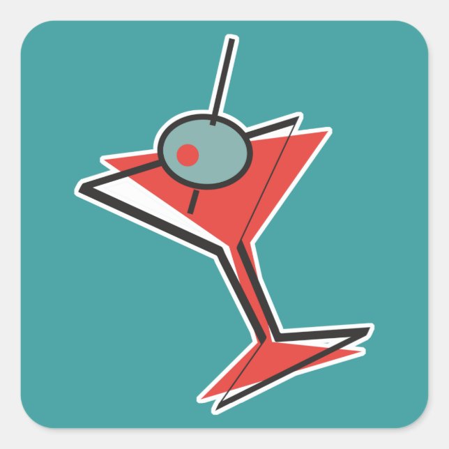 Pegatina Cuadrada martini de oliva retro (Anverso)