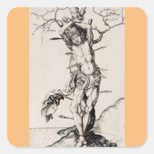 Pegatina Cuadrada Martirio de San Sebastián por Martin Schongauer