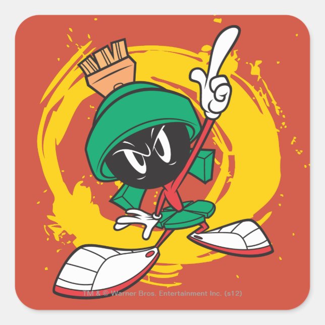 Pegatina Cuadrada MARVIN EL MARCIANO™ Señalando hacia arriba (Anverso)