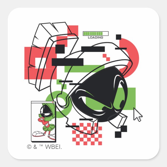 Pegatina Cuadrada MARVIN THE MARTIAN™ Glitch (Anverso)