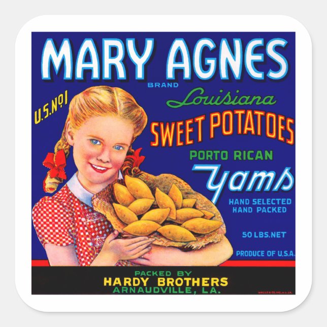 Pegatina Cuadrada Mary Agnes Louisiana Yams (Anverso)