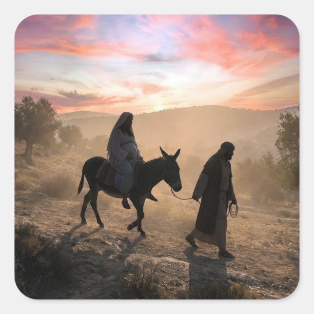 Pegatina Cuadrada Mary and Joseph Traveling To Bethlehem (Anverso)