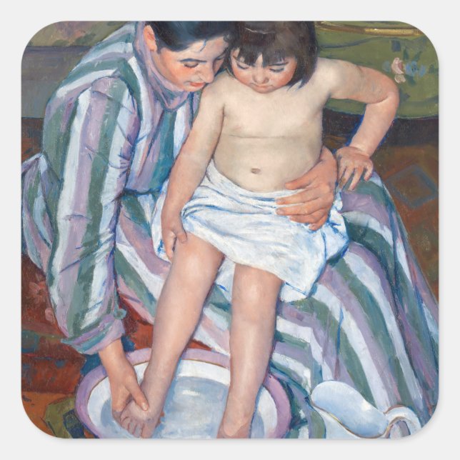 Pegatina Cuadrada Mary Cassatt - El baño del niño / El baño (Anverso)