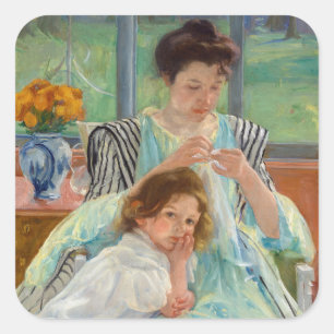 Pegatina Cuadrada Mary Cassatt - Joven Madre Cosiedo