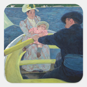 Pegatina Cuadrada Mary Cassatt - La fiesta en el bote