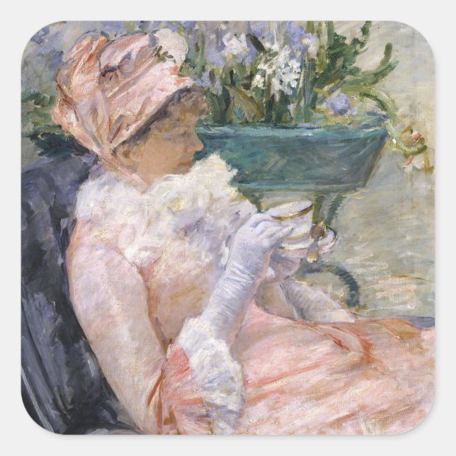 Pegatina Cuadrada Mary Cassatt - La taza de té (Anverso)