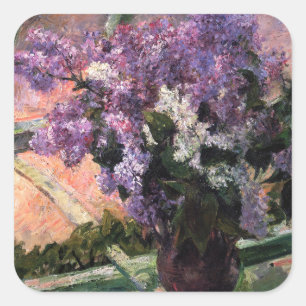 Pegatina Cuadrada Mary Cassatt - Lilacs en una ventana