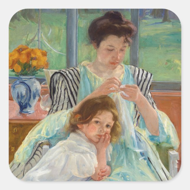 Pegatina Cuadrada Mary Cassatt - Madre joven masticando (Anverso)