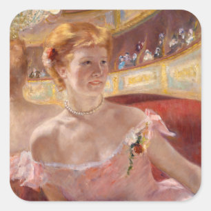Pegatina Cuadrada Mary Cassatt - Mujer con collar de perlas en un pa