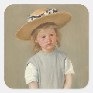 Pegatina Cuadrada Mary Cassatt - Niño con sombrero de paja