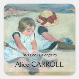 Pegatina Cuadrada Mary Cassatt - Niños jugando en la playa