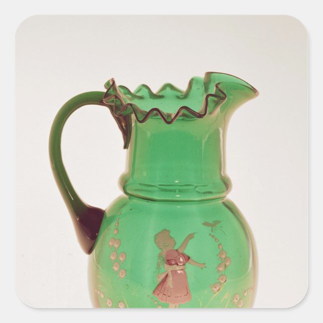 Pegatina Cuadrada Mary Gregory jug verde con esmalte despedido (Anverso)