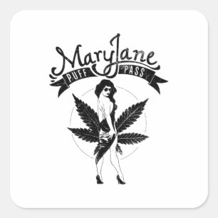 Pegatina Cuadrada Mary Jane Puff Pass Mujer arte negro
