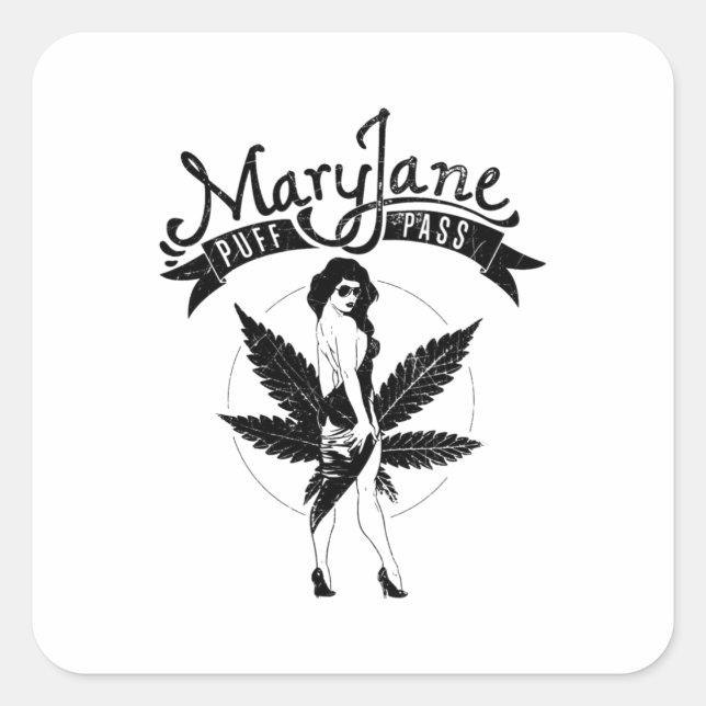 Pegatina Cuadrada Mary Jane Puff Pass Woman Artwork Black (Anverso)