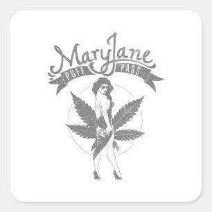 Pegatina Cuadrada Mary Jane Puff Pass Woman Artwork gris
