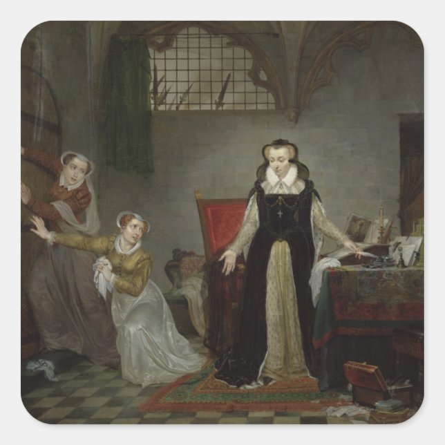Pegatina Cuadrada Mary Stuart en el momento de irse (Anverso)