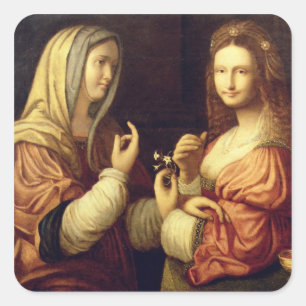 Pegatina Cuadrada Mary y Martha (aceite en el panel)