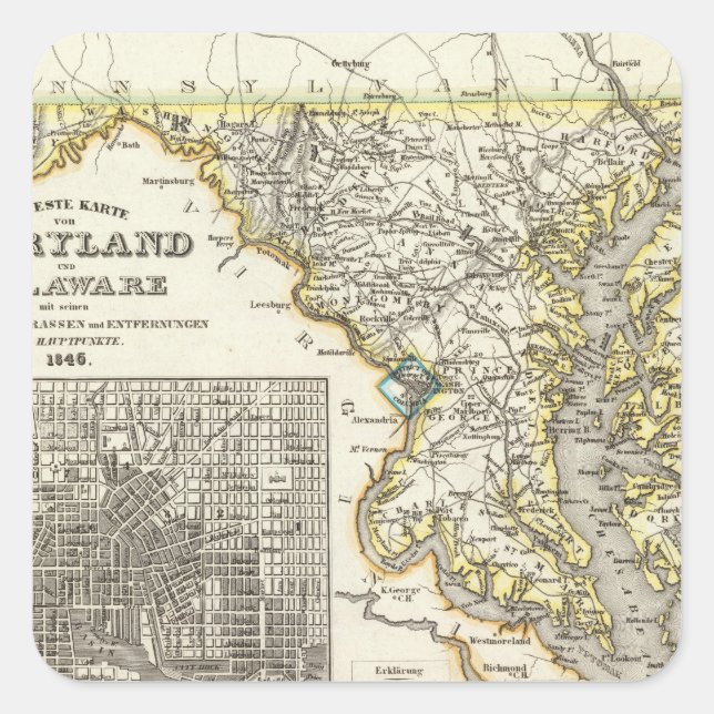 Pegatina Cuadrada Maryland, Delaware (Anverso)