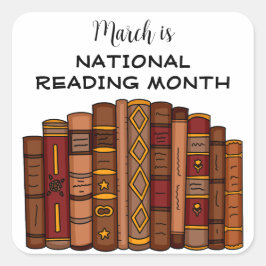 Pegatina Cuadrada Marzo es mes nacional de lectura