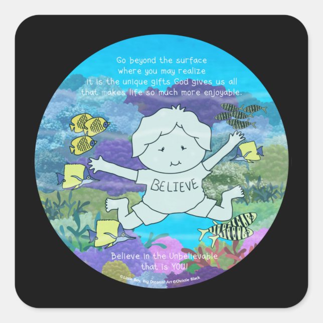 Pegatina Cuadrada Más allá de la superficie (Anverso)