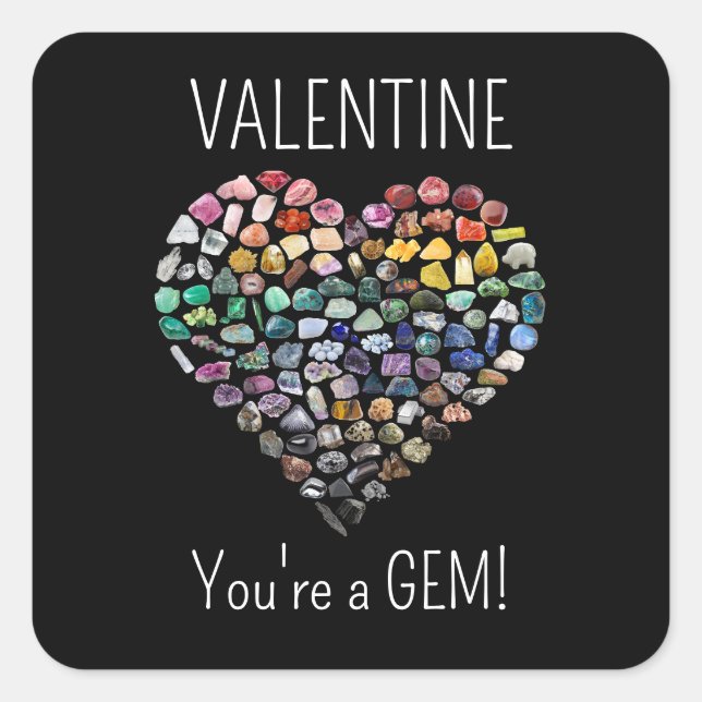 Pegatina Cuadrada Más de 100 Crystals Gems Minerals Día de San Valen (Anverso)
