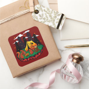 Pegatina Cuadrada Más diversión con esta ardilla de camping