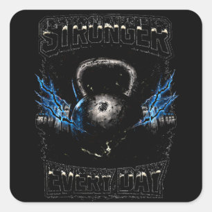 Pegatina Cuadrada Más Fuerte Cada Día – Gimnasio de Progreso Diario