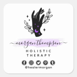 Pegatina Cuadrada Masaje metafísico de la luna de mano minimalista R