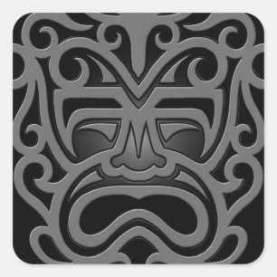 Pegatina Cuadrada Máscara azteca oscura