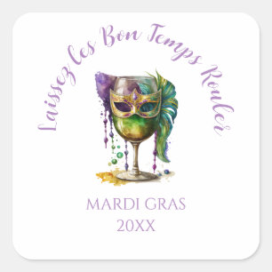 Pegatina Cuadrada Máscara blanca de Mardi Gras