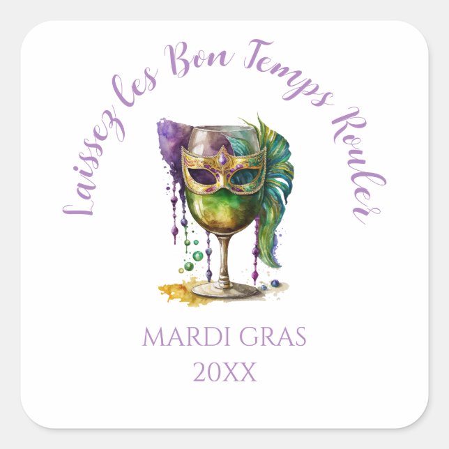 Pegatina Cuadrada Máscara blanca de Mardi Gras (Anverso)