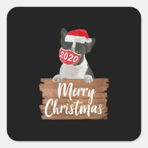Pegatina Cuadrada Máscara Boston Terrier 2020 de mujeres Navidades