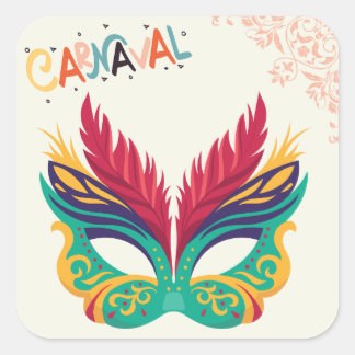Pegatina Cuadrada Máscara Colorida de Carnaval – Diseño Festivo de M
