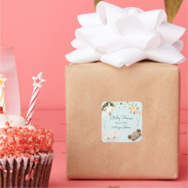 Pegatina Cuadrada máscara de cara animal monograma de ducha de bebé