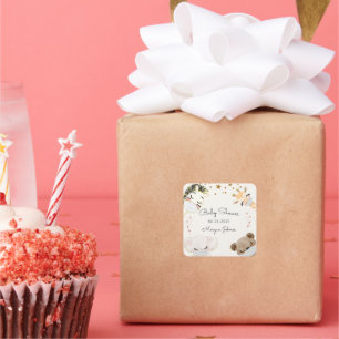 Pegatina Cuadrada máscara de cara animal monograma de ducha de bebé