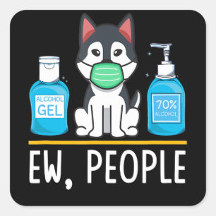 Pegatina Cuadrada Máscara De Cara Y Lavado De Mano Siberiano De Per