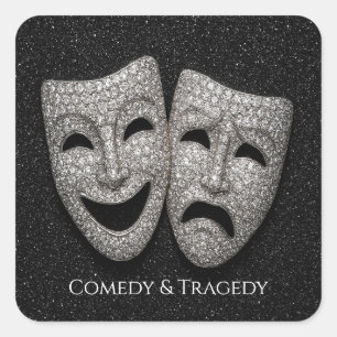 Pegatina Cuadrada Máscara de Drama de Comedia y Tragedia Brillante
