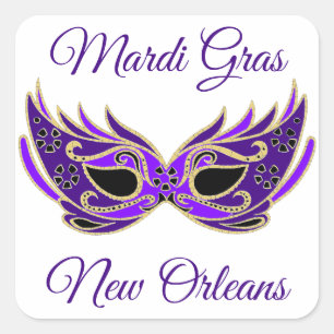 Pegatina Cuadrada Máscara de Mardi Gras Nueva Orleans