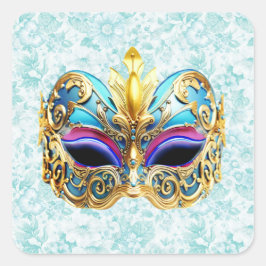 Pegatina Cuadrada Máscara de máscaras con adornos dorados