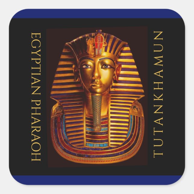 Pegatina Cuadrada Máscara de Oro del Rey Egipcio Tutankhamun (Anverso)