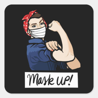 Pegatina Cuadrada Máscara de Rosie the Riveter