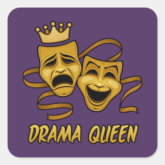 Pegatina Cuadrada Máscara De Teatro De Oro De Drama Queen Y Tragedia (Anverso)