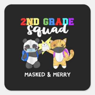 Pegatina Cuadrada Máscara divertida Panda Kitty, de Cuaresma de 2º G