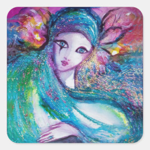 Pegatina Cuadrada MÁSCARA EN máscaras AZULES/venecianas de la