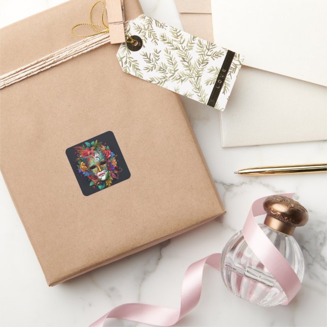 Pegatina Cuadrada Máscara floral del Carnaval brasileño (Regalar)