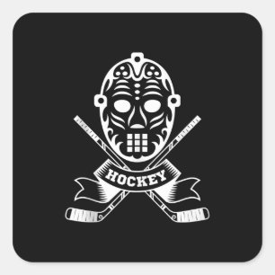 Pegatina Cuadrada Máscara gráfica de regalo de hockey sobre césped c