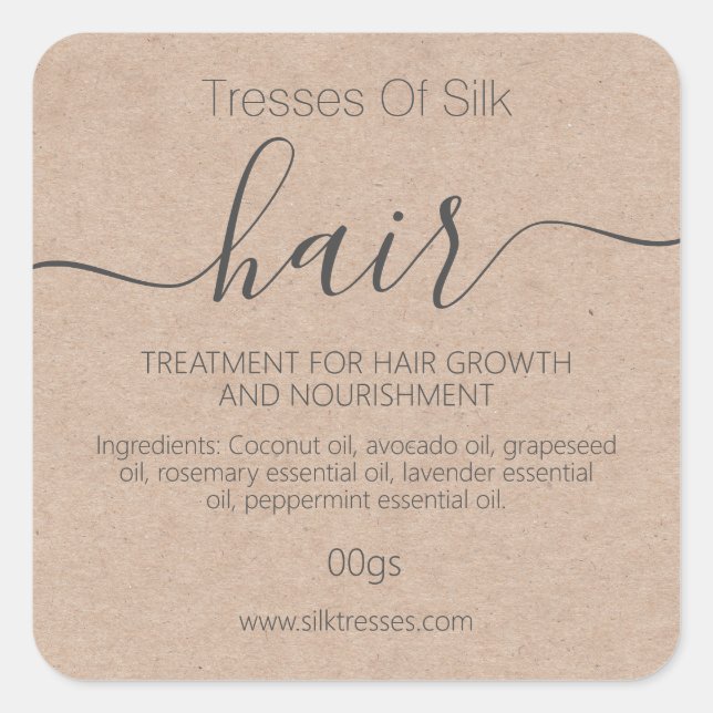 Pegatina Cuadrada Máscara hecha a mano de Kraft Hair Treatment (Anverso)