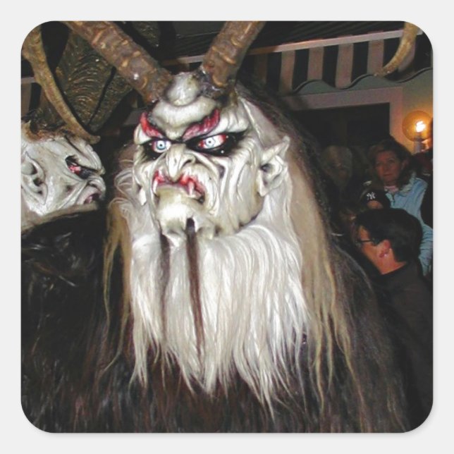 Pegatina Cuadrada Máscara malvada del diablo japonés de cuernos (Anverso)