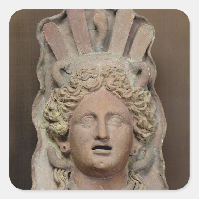 Pegatina Cuadrada Máscara púnica que representa Demeter (Anverso)
