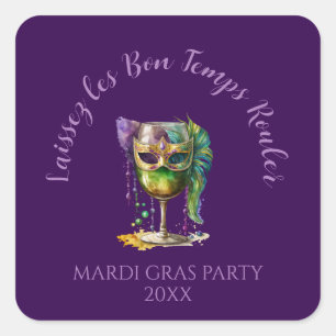 Pegatina Cuadrada Máscara púrpura de Mardi Gras